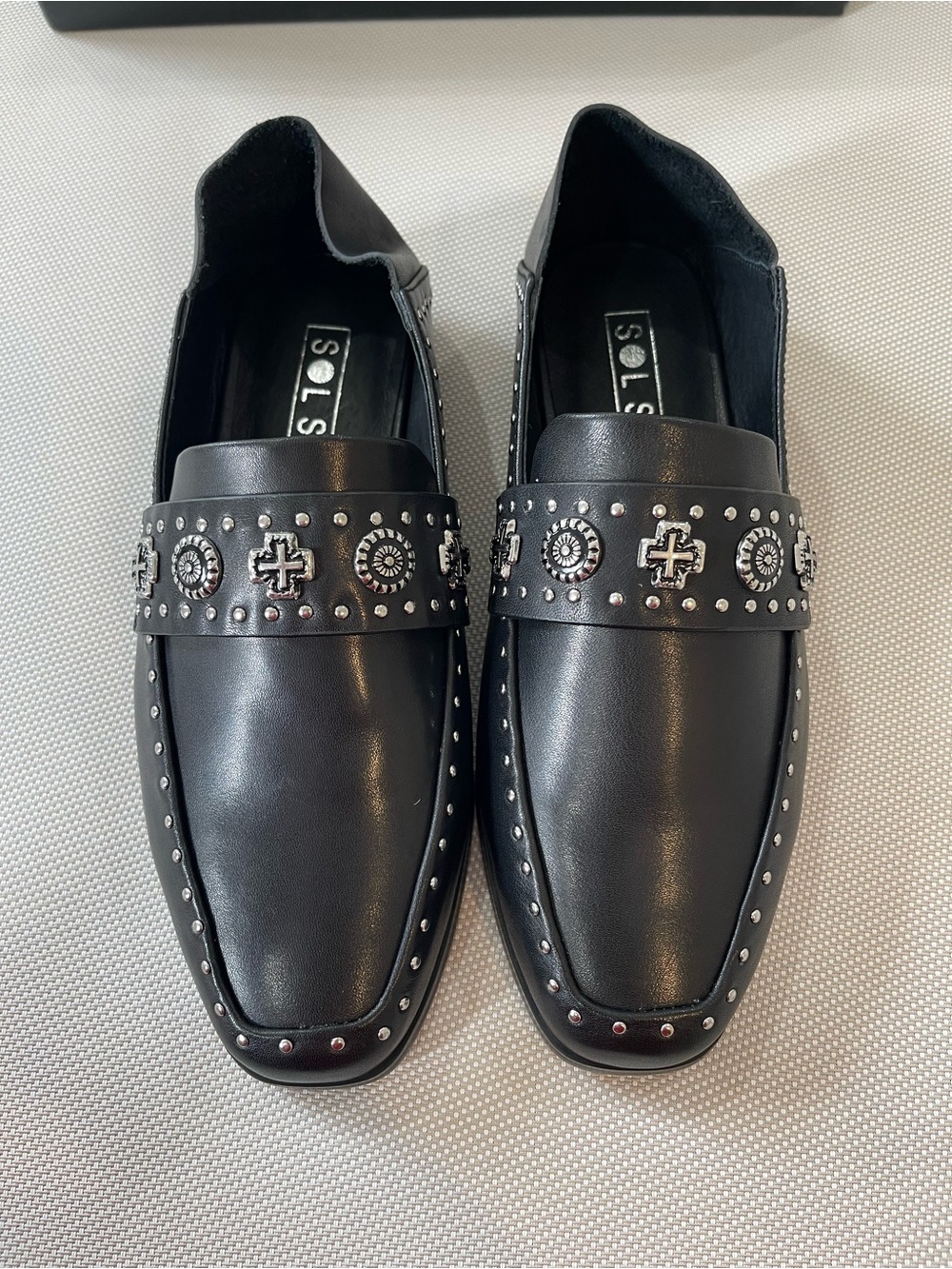 Sol Sana Black Studded Leather Loafers